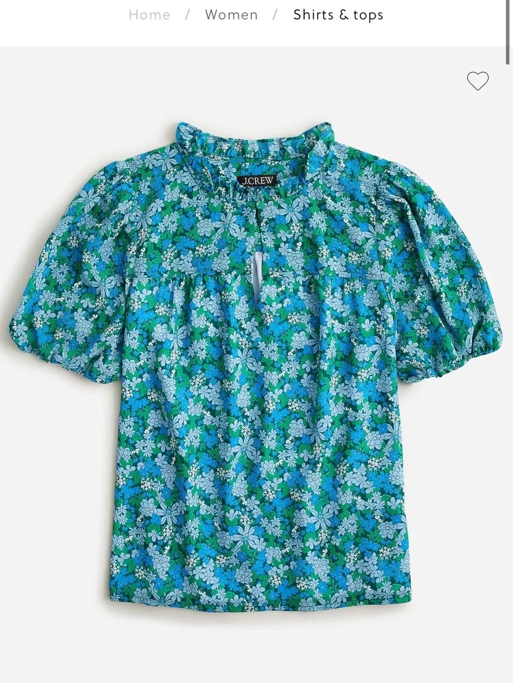 J. Crew Blue & Green Floral Puff-Sleeve Blouse